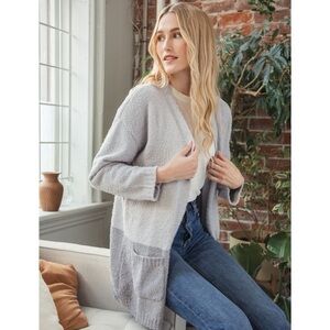 Thread & Supply Cozy Cloud Wrap Cardigan Colorblock Sherpa Teddy Grey - One Size